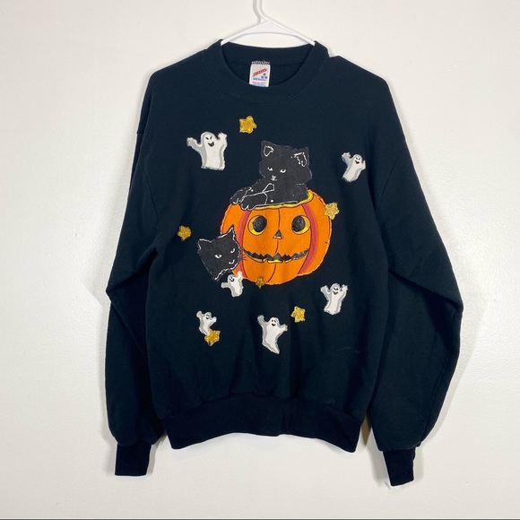 Jerzees Tops - VINTAGE Jerzees Halloween Sweatshirt Kitten Ghosts